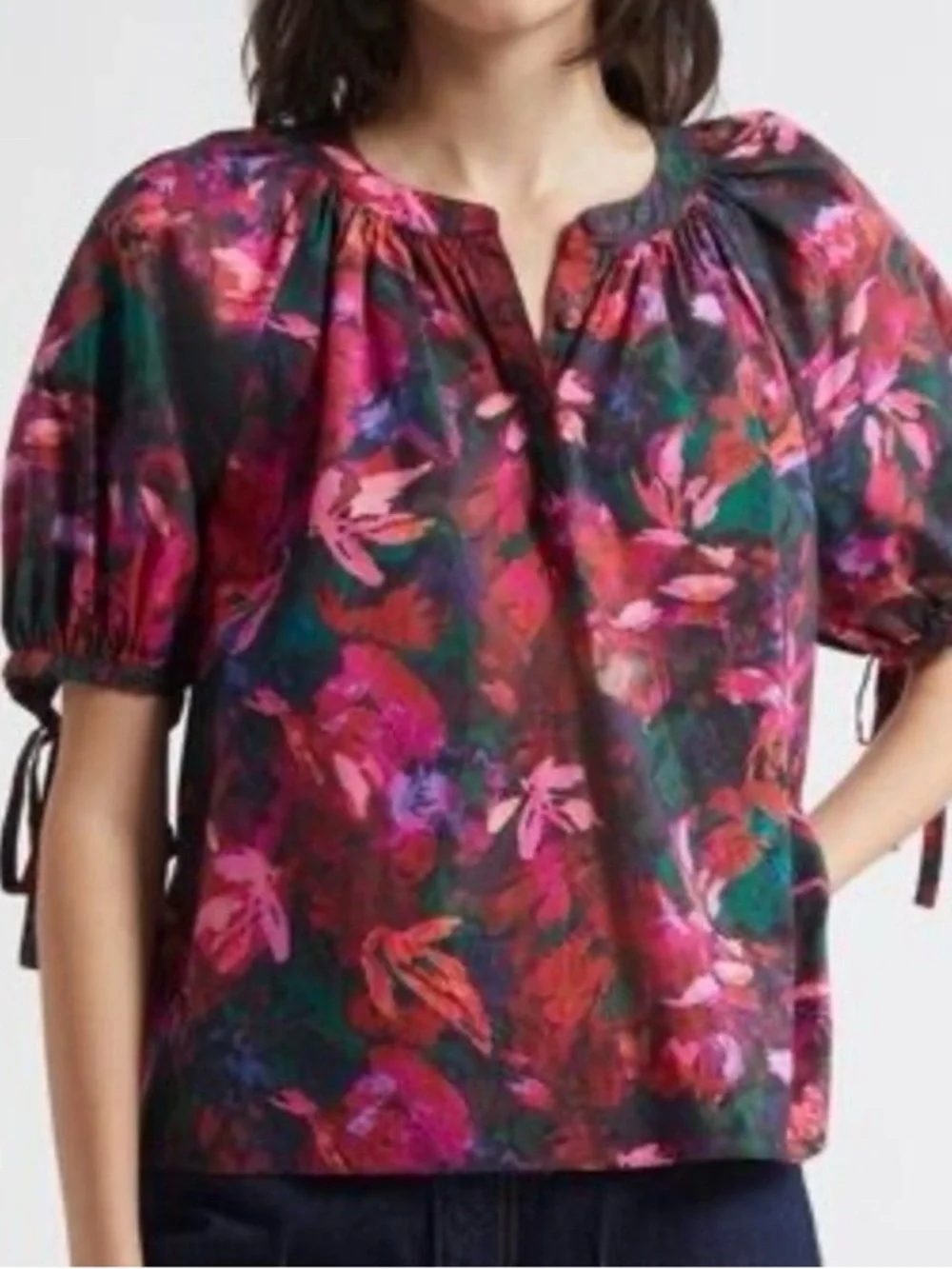 Ulla Johnson Vienne Dark Floral Puff-Sleeve Blouse 14